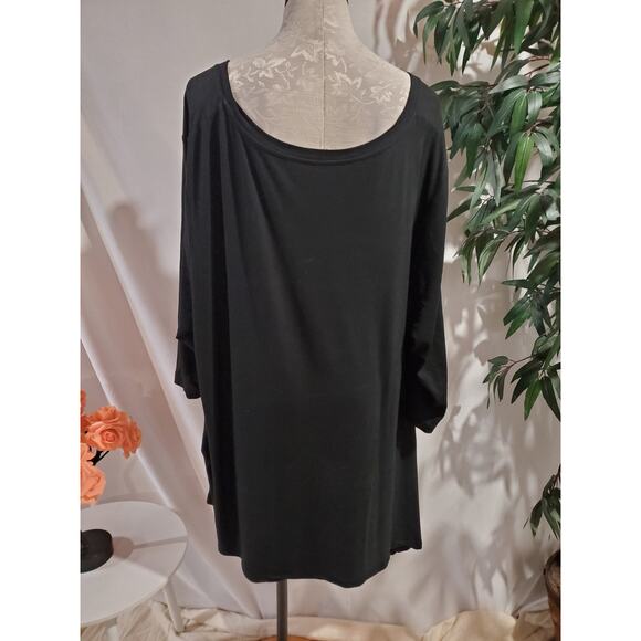 Logo Lori Goldstein V-Neck Tunic Top Sz 3X Asymmetrical Pockets Lagenlook Black - Picture 3 of 9
